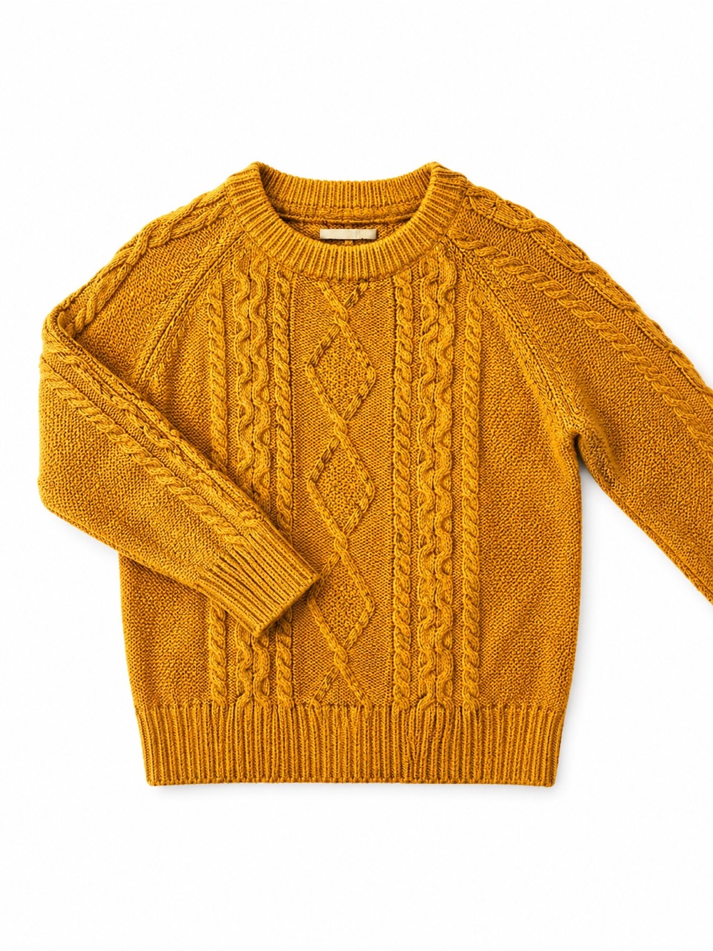 Children's Cable Knit Sweater in Mustard - Cozy Crewneck